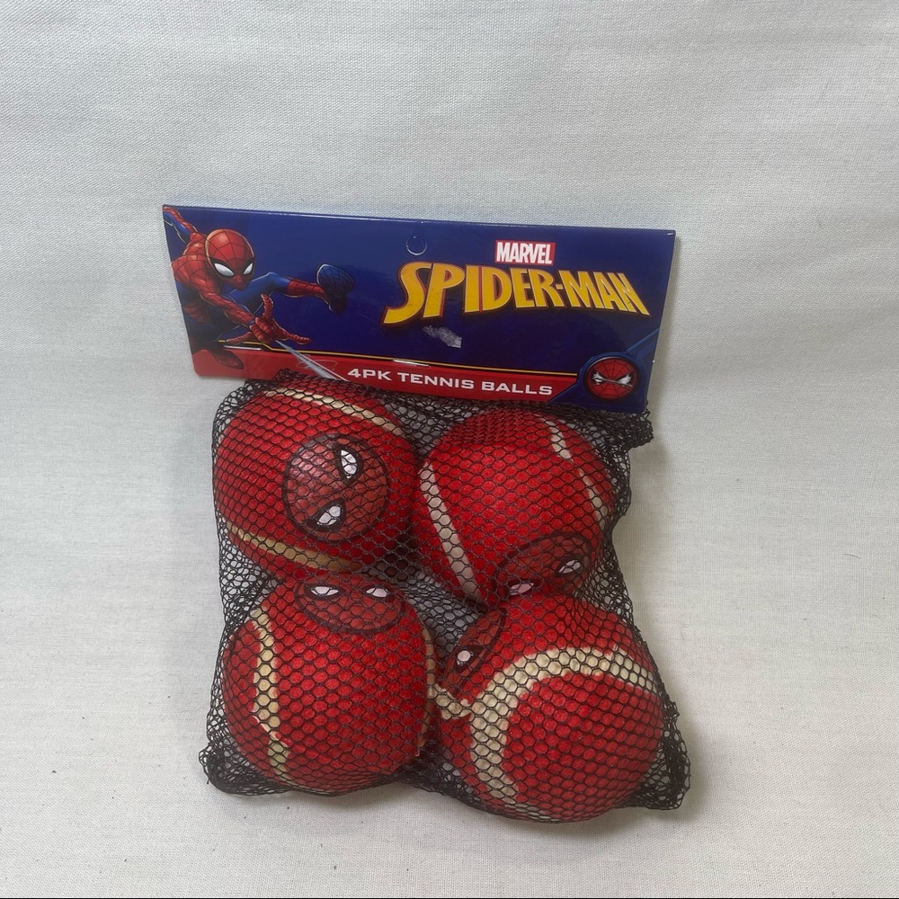 Marvel Spider-man 4 Pk Red Tennis Balls W/ Spiderman Face